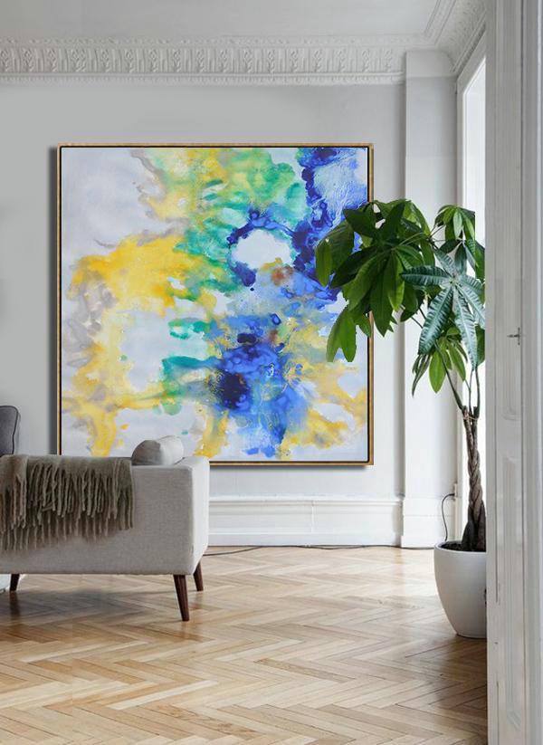 Handmade Painting Large Abstract Art,Oversized Contemporary Oil Painting,Big Painting,Gray,Yellow,Green,Blue.etc
